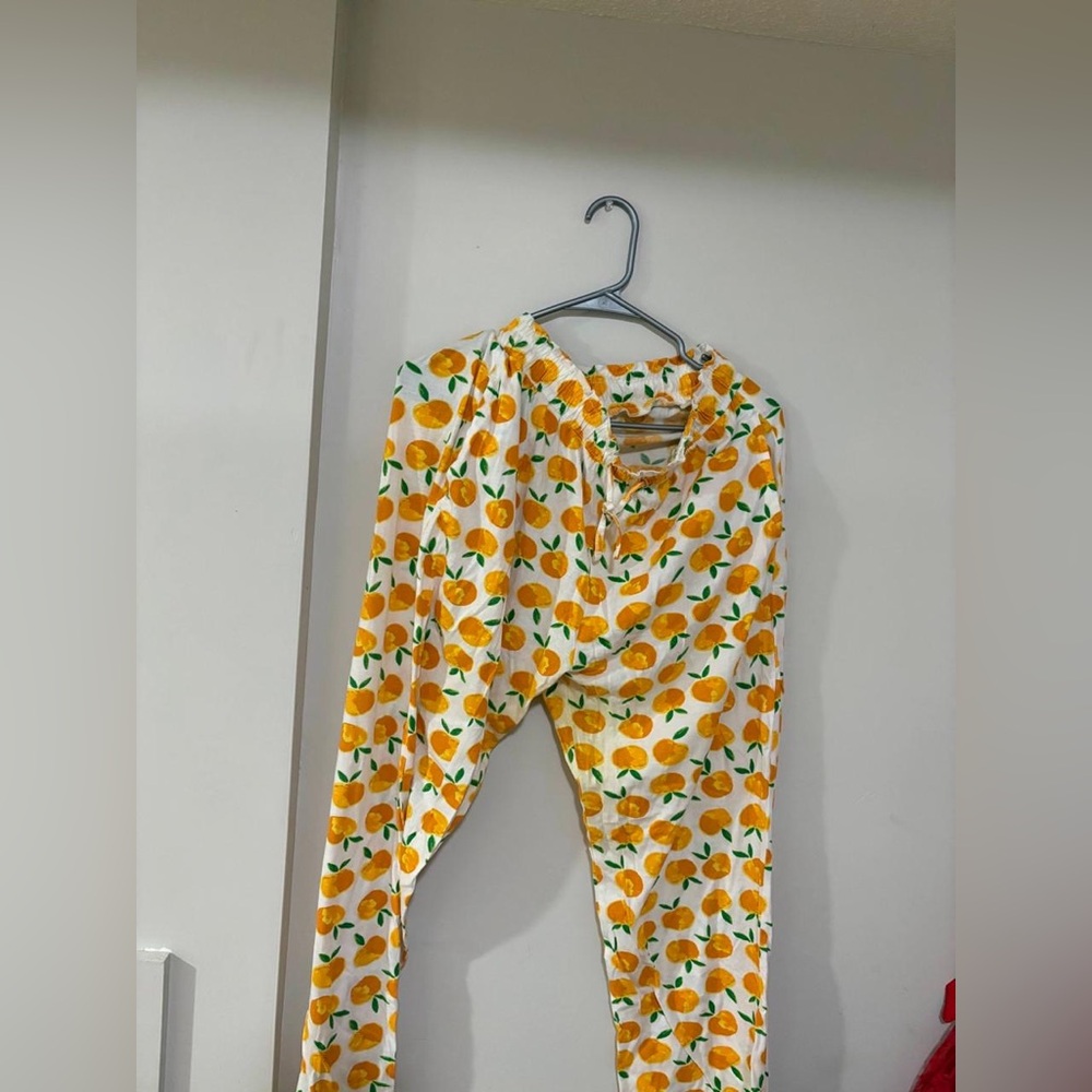 Citrus Print Lounge Pants - Yellow Orange on White